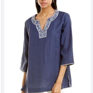 POMEGRANATE EMBROIDERED LINEN COTTON TUNIC